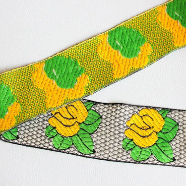 Jacquard Weave Yellow Rose Floral Trim Indian Sari Border, Decorative Costume Trim, Fashion Trim